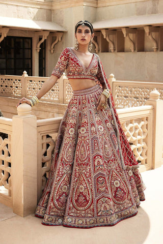 AMREEN GOTA PATTI & RESHAM SILK LEHENGA - RED