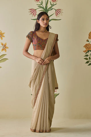 Bagru Beadwork Saree