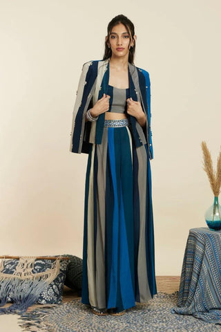 BLUE STRIPE PRINT NOOR JACKET SET