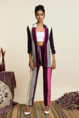 MERLOT STRIPE PRINT BLAZER SET