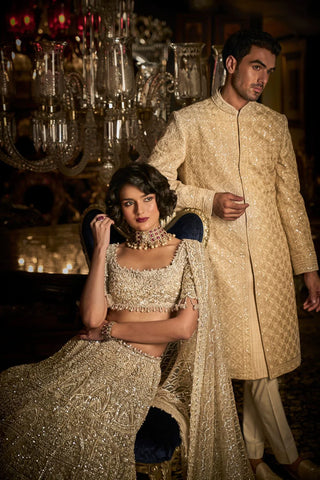 Nude Thread Sequin Work Sequin Sherwani Set