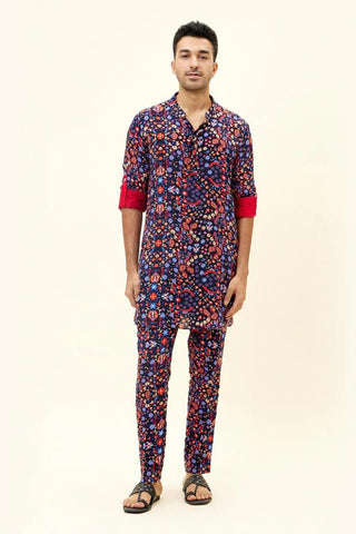 RASA BLUE JAAL PRINT SHORT SHIRT STYLE KURTA WITH PANTS