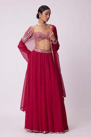 Crimson Red Georgette Lehenga Pant Set