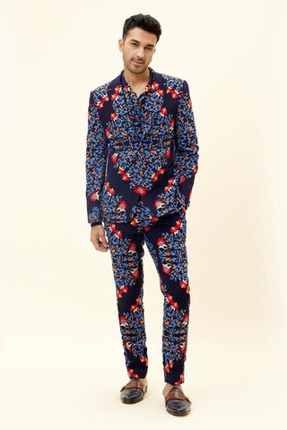 BLUE BIG BUTTA PRINT BLAZER WITH PANTS