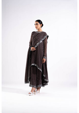 Charcoal Grey Asymmetrical Kurta Set With Dupatta