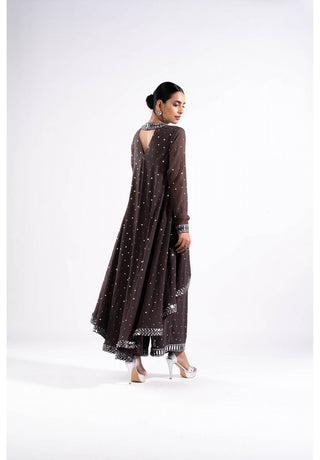 Charcoal Grey Asymmetrical Kurta Set With Dupatta