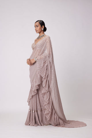 Ash Pink Frill Saree Set