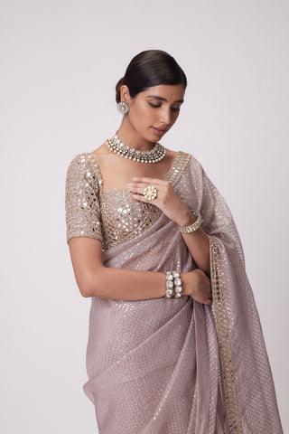 Ash Pink Organza Saree Set