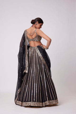 Black Linear Mirror Embroidered Lehenga Set