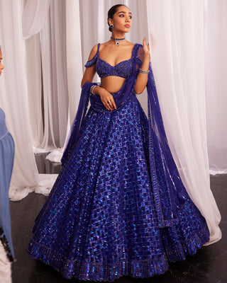 Cocktail Blue Sequins Scattered Tulle Lehenga Set