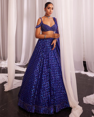 Cocktail Blue Sequins Scattered Tulle Lehenga Set