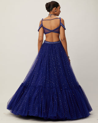 Cocktail Blue Sequins Scattered Tulle Lehenga Set