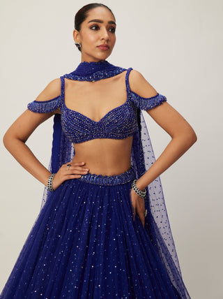 Cocktail Blue Sequins Scattered Tulle Lehenga Set