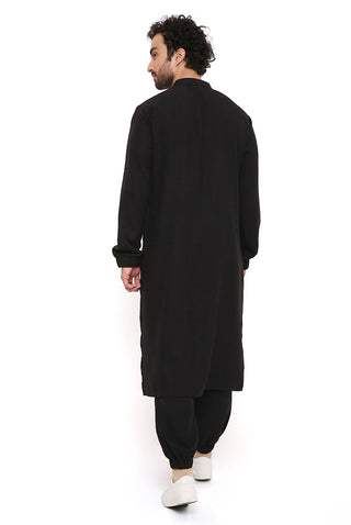 BLACK SOFT LINEN BOMBER KURTA WITH JOGGER PANT