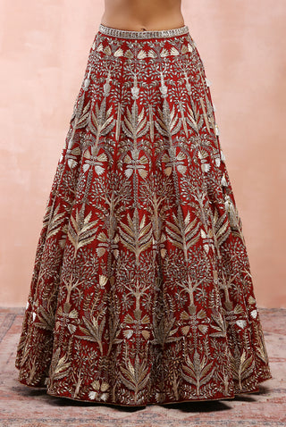 DARK RED BAGH EMBROIDERED CHOLI WITH LEHENGA AND DUPATTA