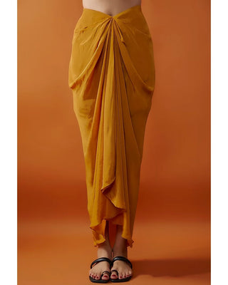 Mustard Drape Skirt And Embroidered Cape Set