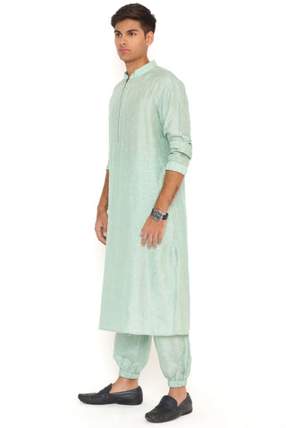 POWDER BLUE ABLA SILK BOMBER KURTA WITH JOGGER PANT