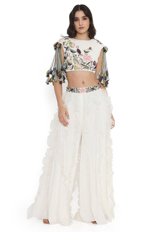 Ivory Embroidered Choli And Ruffled Sharara - Ready To Ship