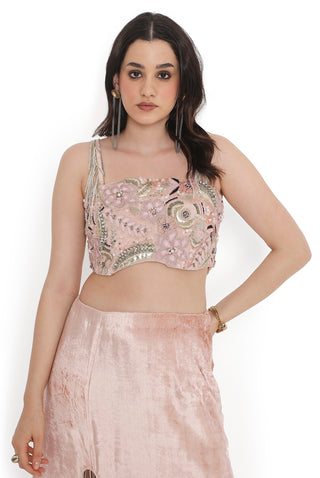 Pink Embroidered Choli With Side Slit Skirt- Ready To Ship