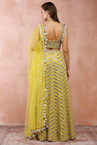 YELLOW EMBROIDERED CHOLI AND LEHENGA WITH DUPATTA