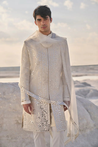 SG Off-White Mirror Work Sherwani Set