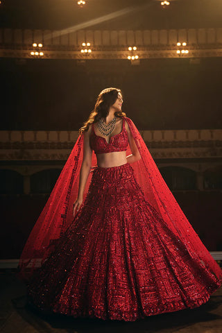 Red Sequin Lehenga Set