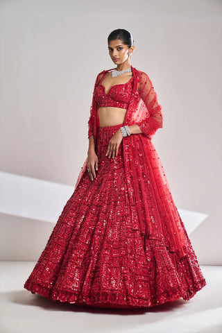 Red Sequin Lehenga Set