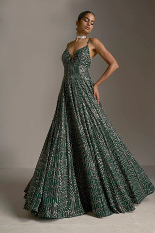 Bottle Green Crystal Gown