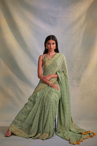 Green Rose Saree