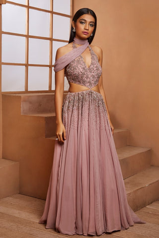 LILAC CUT OUT EMBELLISHED GOWN