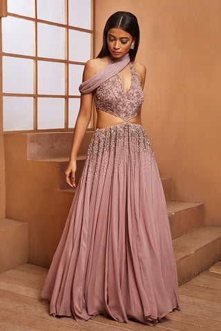 LILAC CUT OUT EMBELLISHED GOWN