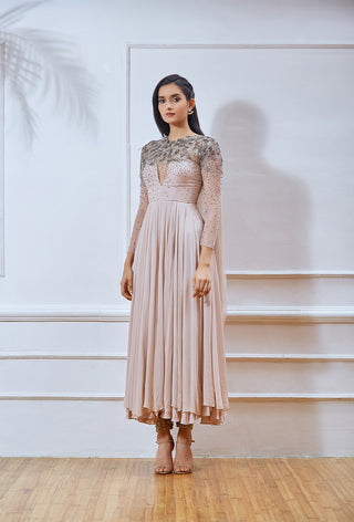 Dusty Pink Full Sleeve Embellished Short Anarkali