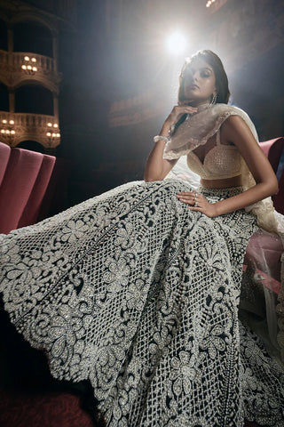 Black & White Pearl Lehenga Set