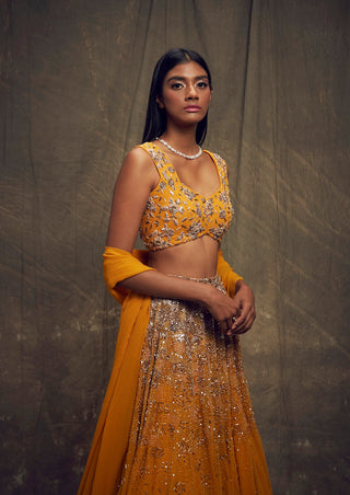 Sleeveless Embellished Mustard Lehenga