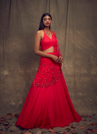 Hot Pink Lehenga with Halter Blouse