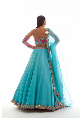 Aqua Applique Lehenga Set