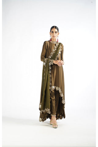 Olive Green Mirror Scallop Pant Kurta Set