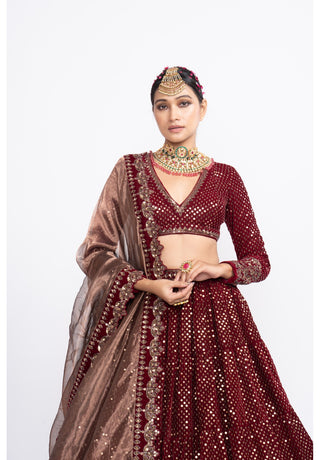 Mahroon Dense Dot Lehenga Set