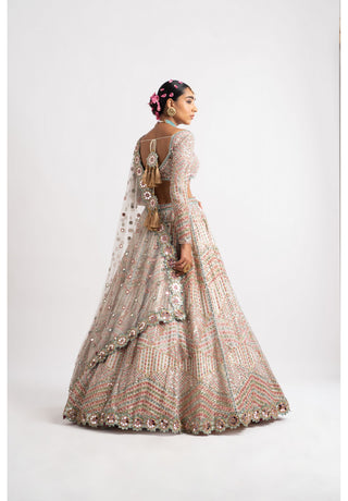 White Heavy Multi Geo Color Lehenga Set