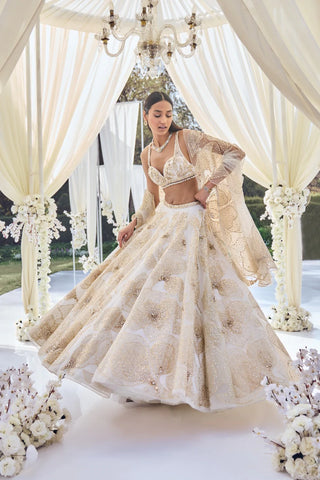 White Gold Floral Lehenga Set