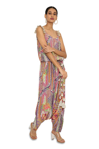 Aima African Print Embroidered Crepe Jumpsuit