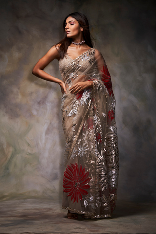 Nude Metallic Applique Saree