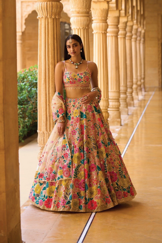 Multi - Coloured Kajol Floral Lehenga Set