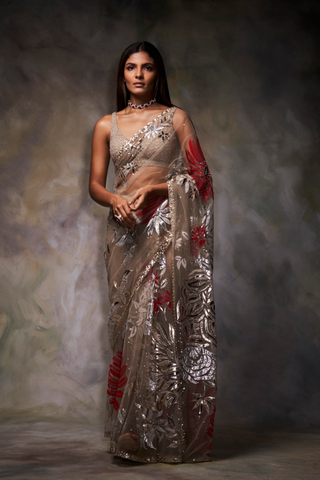 Nude Metallic Applique Saree