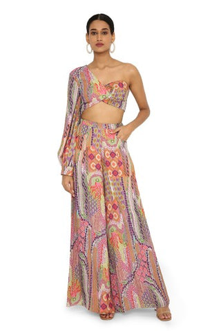 Juveria African Print Crepe One Shoulder Top With Palazzo