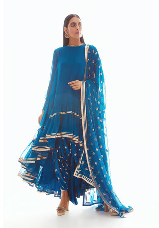 Peacock Blue High Low Kurta Set