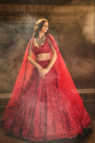 Red Sequin Lehenga Set